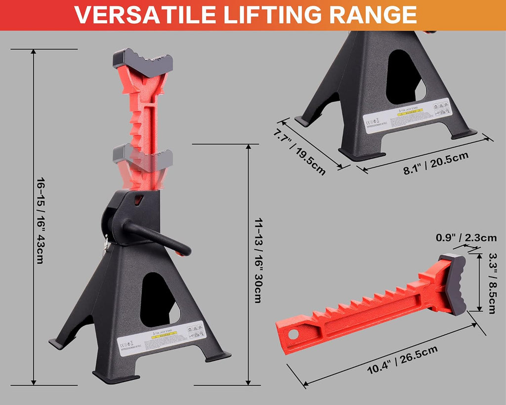 Steel Jack Stands 3 Ton Capacity, Black, Pack of 2 Q552975