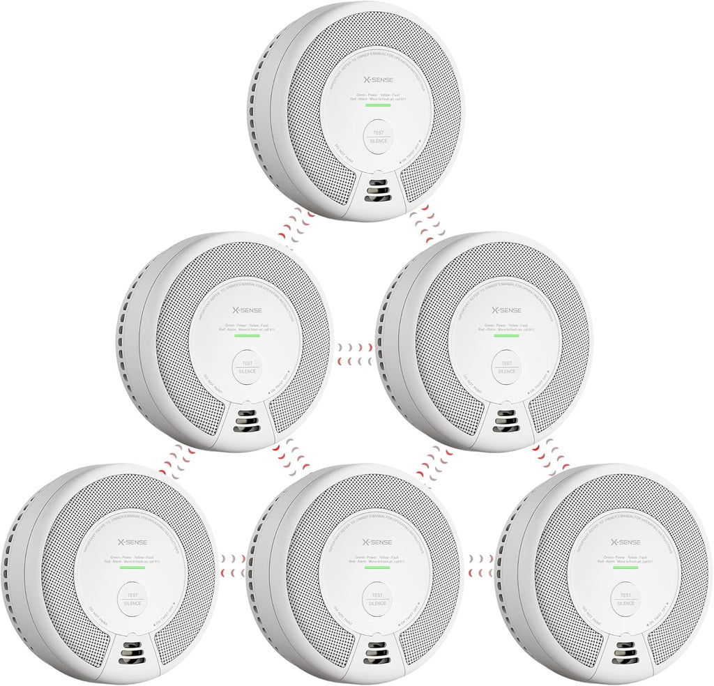 Wireless Interconnected Combination Smoke and Carbon Monoxide Detector, 10-Year Battery Powered, Pack of 6 K854