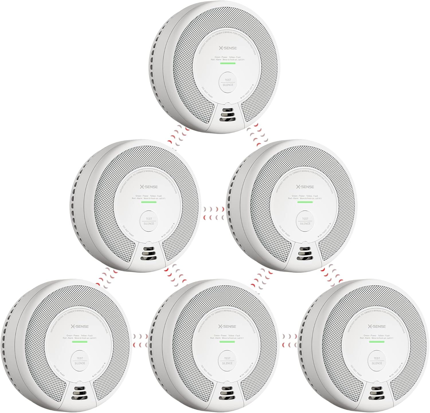 Wireless Interconnected Combination Smoke and Carbon Monoxide Detector, 10-Year Battery Powered, Pack of 6 K854