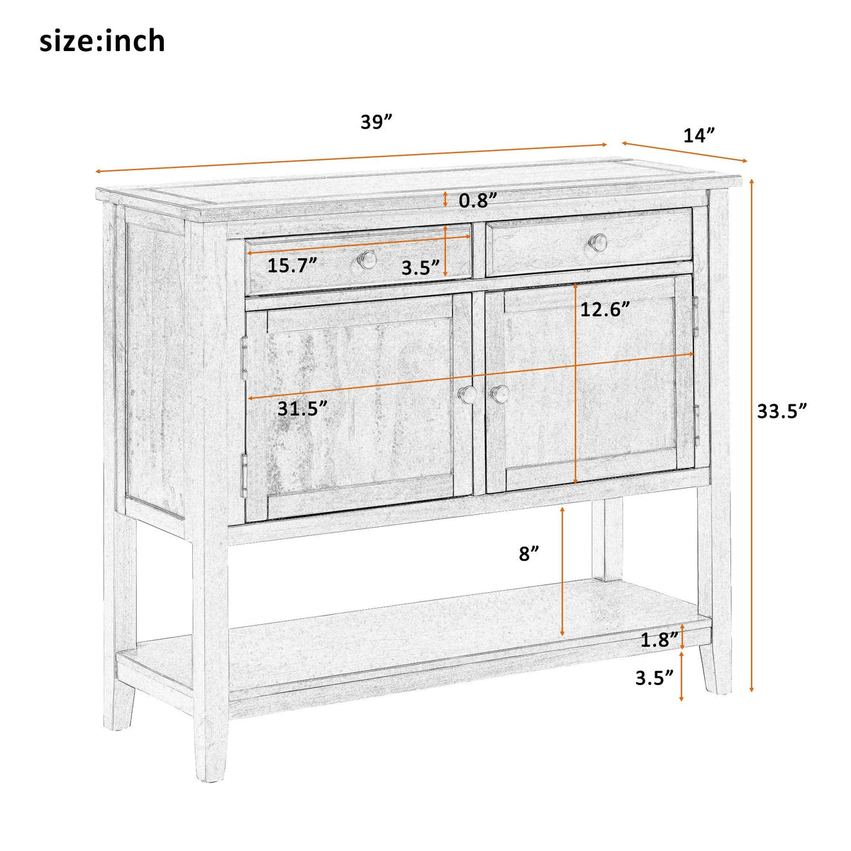 Brown Console Table with 2 Drawers and 2 Cabinets P180