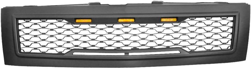 Matte Black Front Bumper Hood Mesh Grill with Amber Signal Light F573