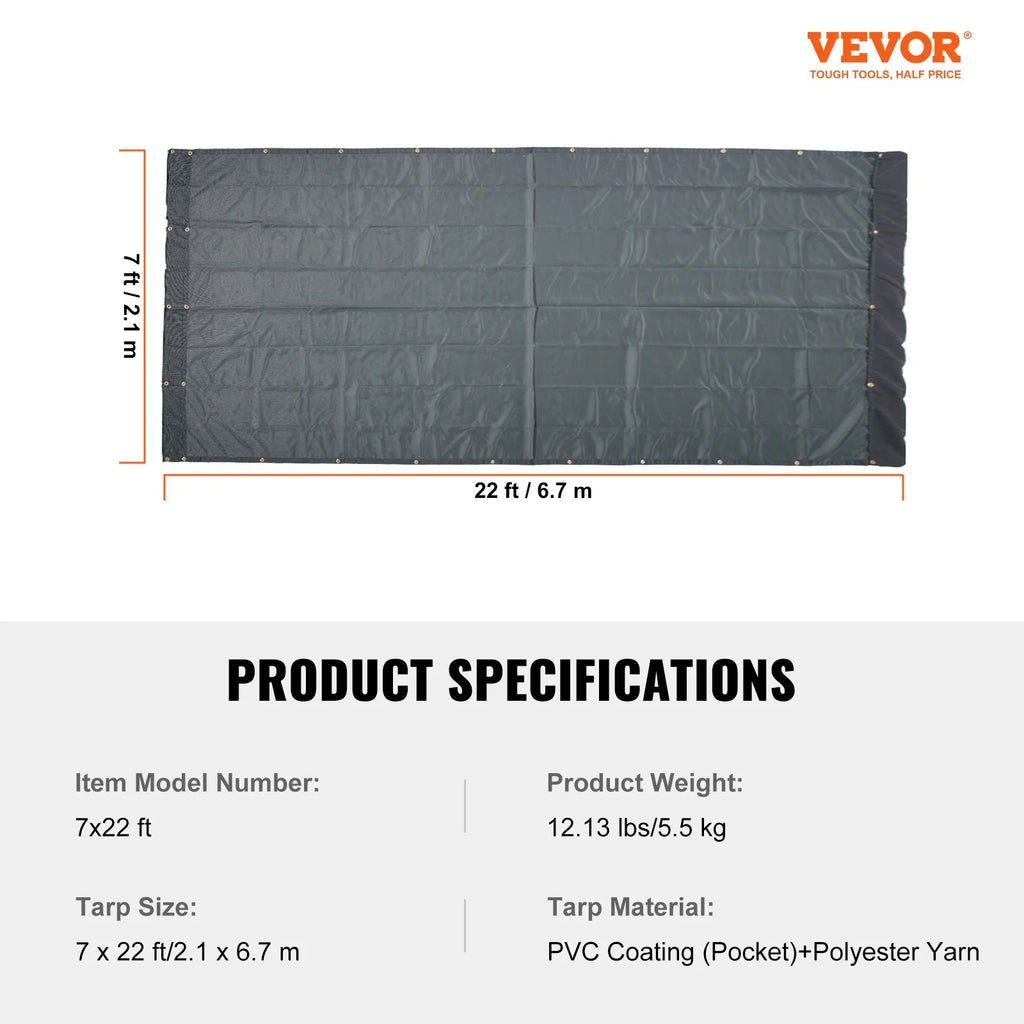 Tarp 7 x 22 ft PVC 18oz Double Pockets E373
