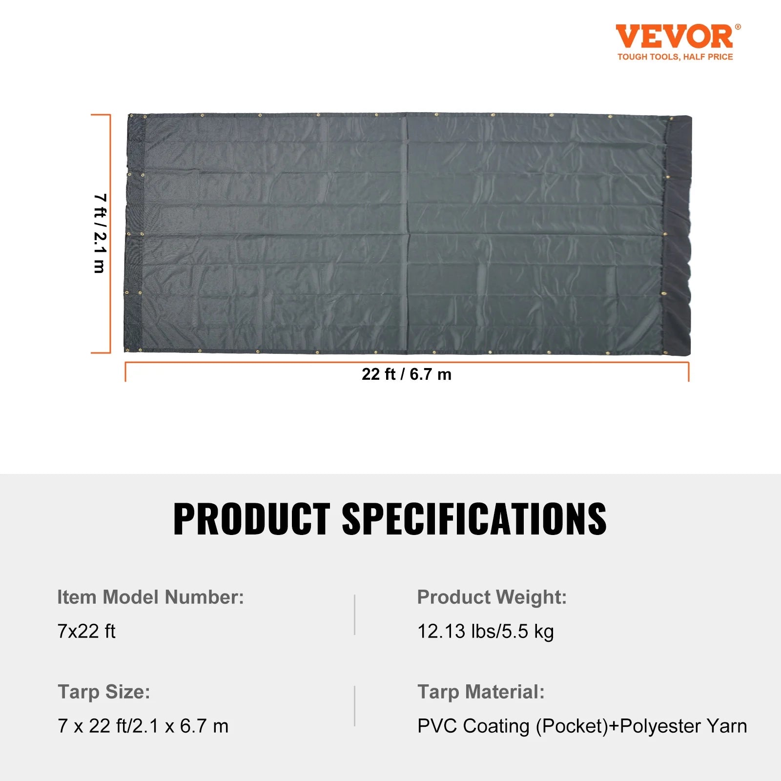 Tarp 7 x 22 ft PVC 18oz Double Pockets E373