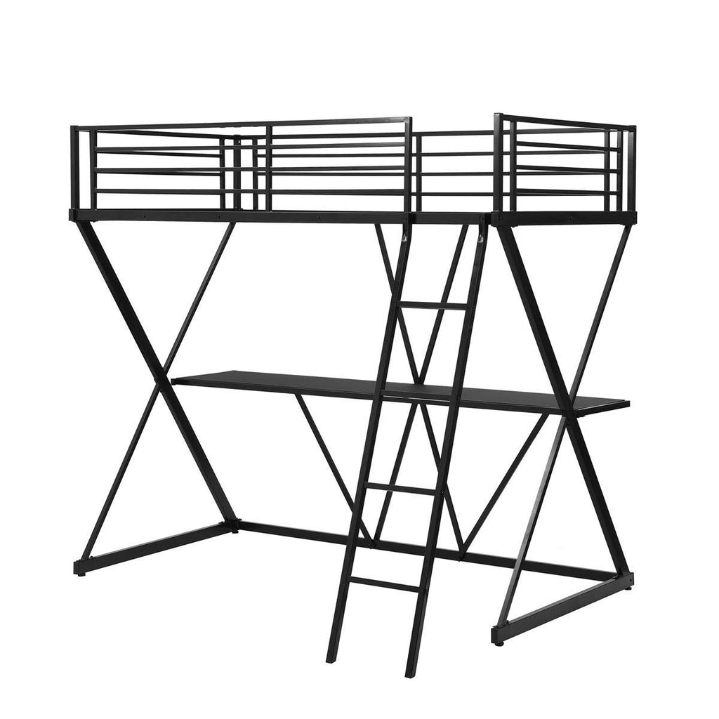 Twin Loft Bed with Desk, Ladder, and Guardrails Q137062