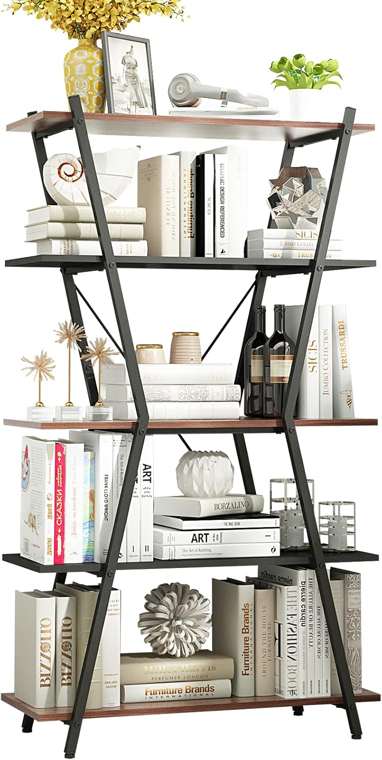 White 5 Tier Industrial Bookshelf with Metal Frame E977