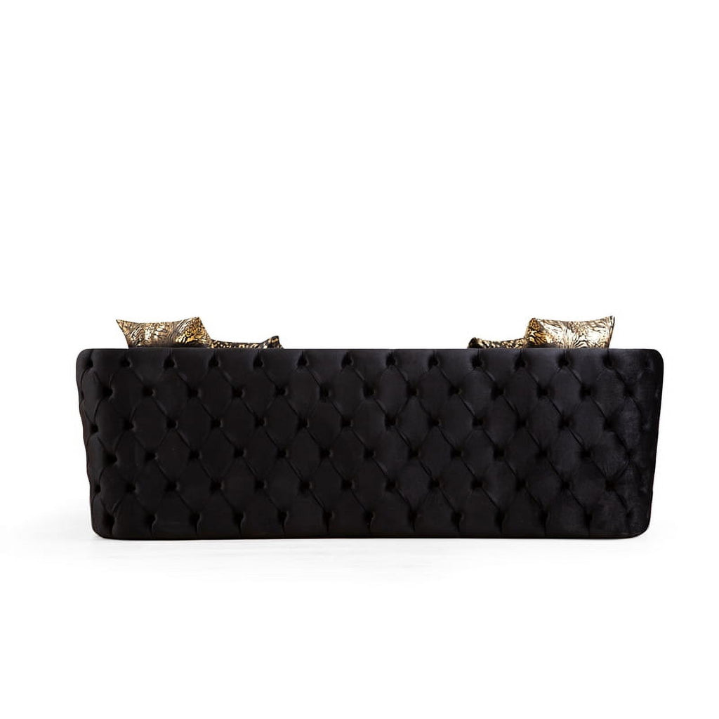 2 Pc Velvet Button Tufted Sofa Set in Black D7115
