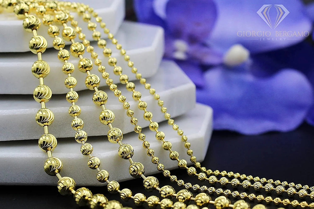 14K Yellow Gold 2mm Ball Bead Moon Cut Chain Necklace E62433