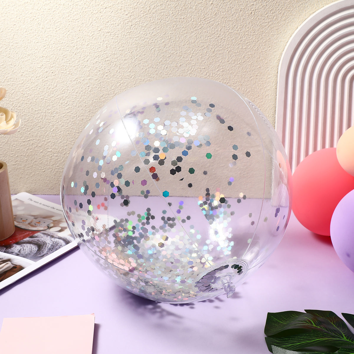2 Pcs Glitter Confetti Inflatable Beach Balls with Air Pump W614987