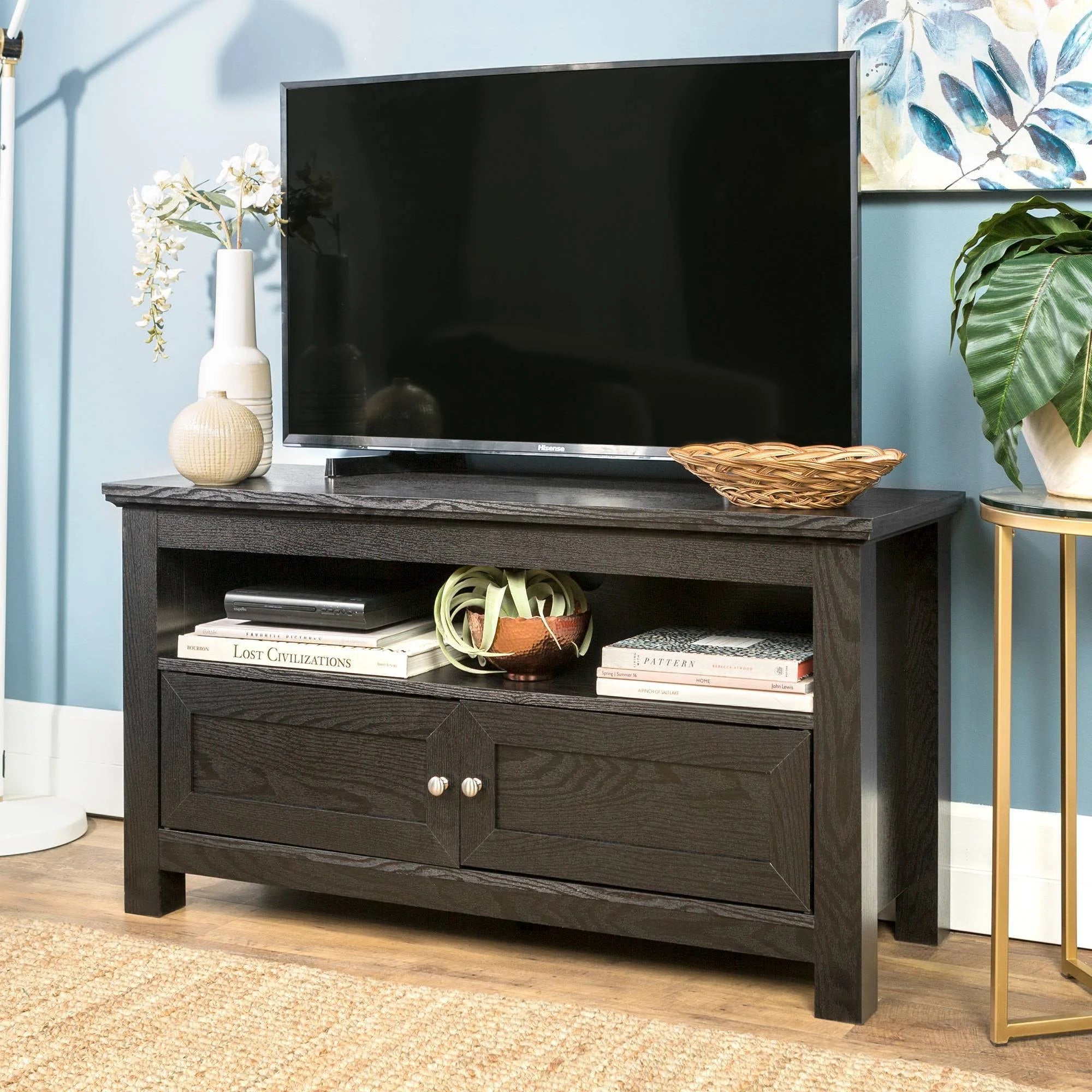 Black Wood TV Media Stand Storage Console T423842