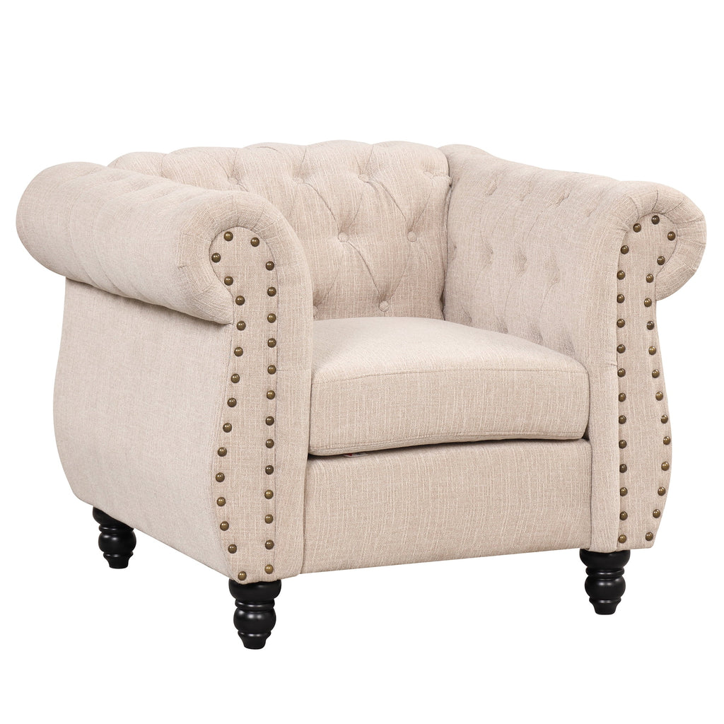 Beige Plush Upholstered Sofa with Solid Wood Legs C70961
