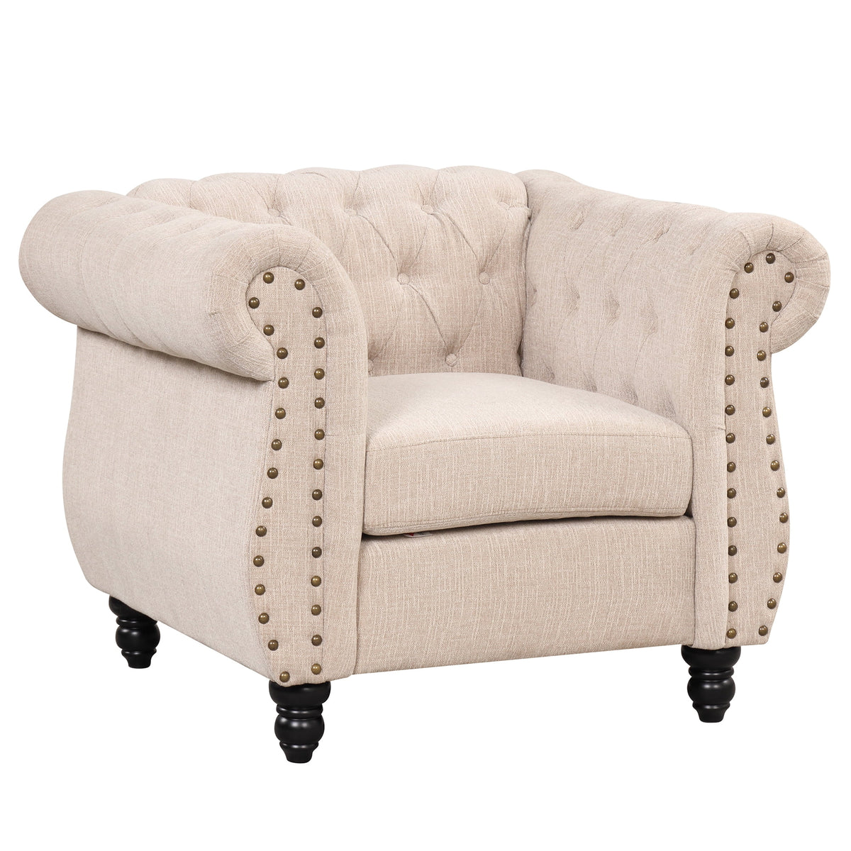 Beige Plush Upholstered Sofa with Solid Wood Legs C70961