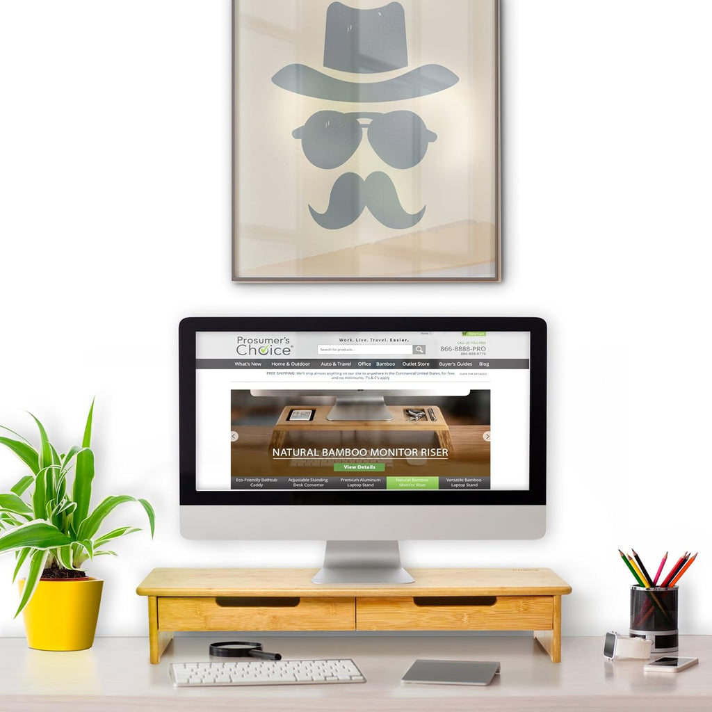 Bamboo TV/Monitor Stand and Riser with Dual Pull-Out Drawers, Extra Long 30” L112075