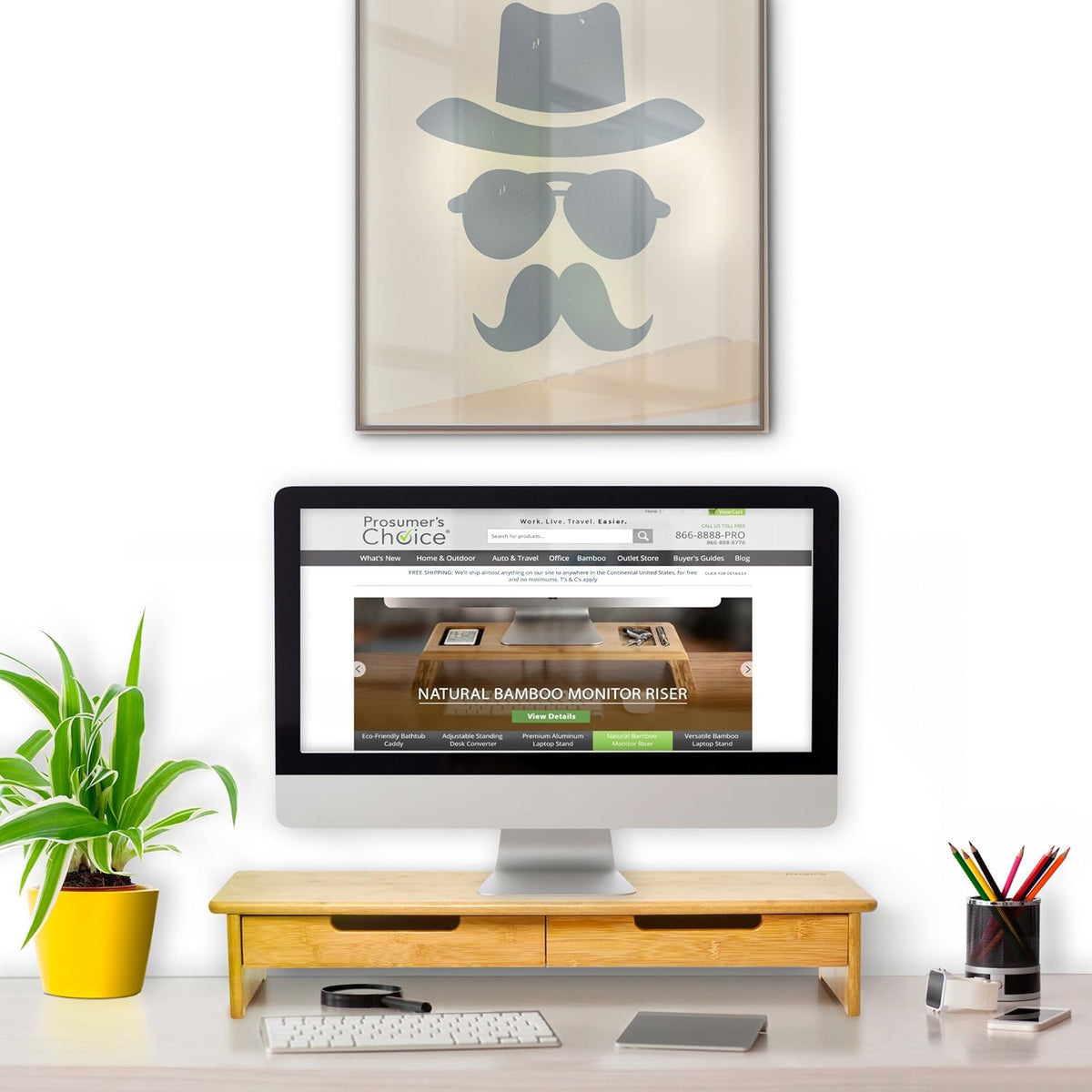 Bamboo TV/Monitor Stand and Riser with Dual Pull-Out Drawers, Extra Long 30” L112075