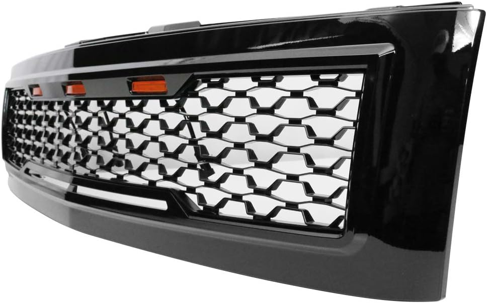 Matte Black Front Bumper Hood Mesh Grill with Amber Signal Light F573