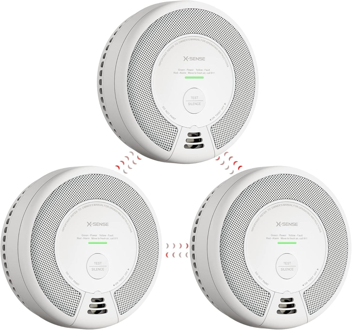3 Pack Wireless Interconnected Combination Smoke and Carbon Monoxide Detector F1928
