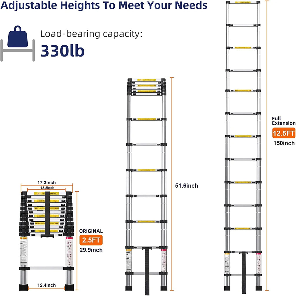 Telescoping Aluminum Extension Ladder, 330lbs Max Capacity V5384