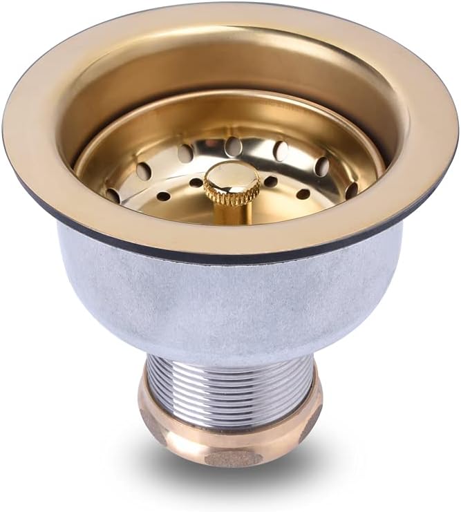 Venetian Gold Finish Kitchen Sink Drain Assembly with Fixed Post Basket A98410