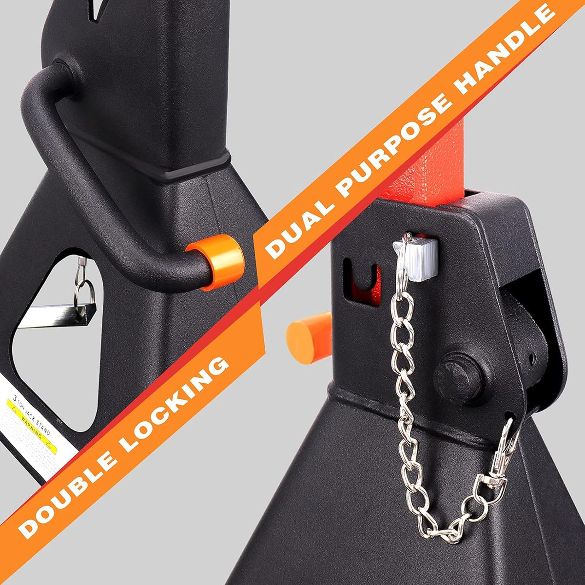 Steel Jack Stands 3 Ton Capacity, Black, Pack of 2 Q552975