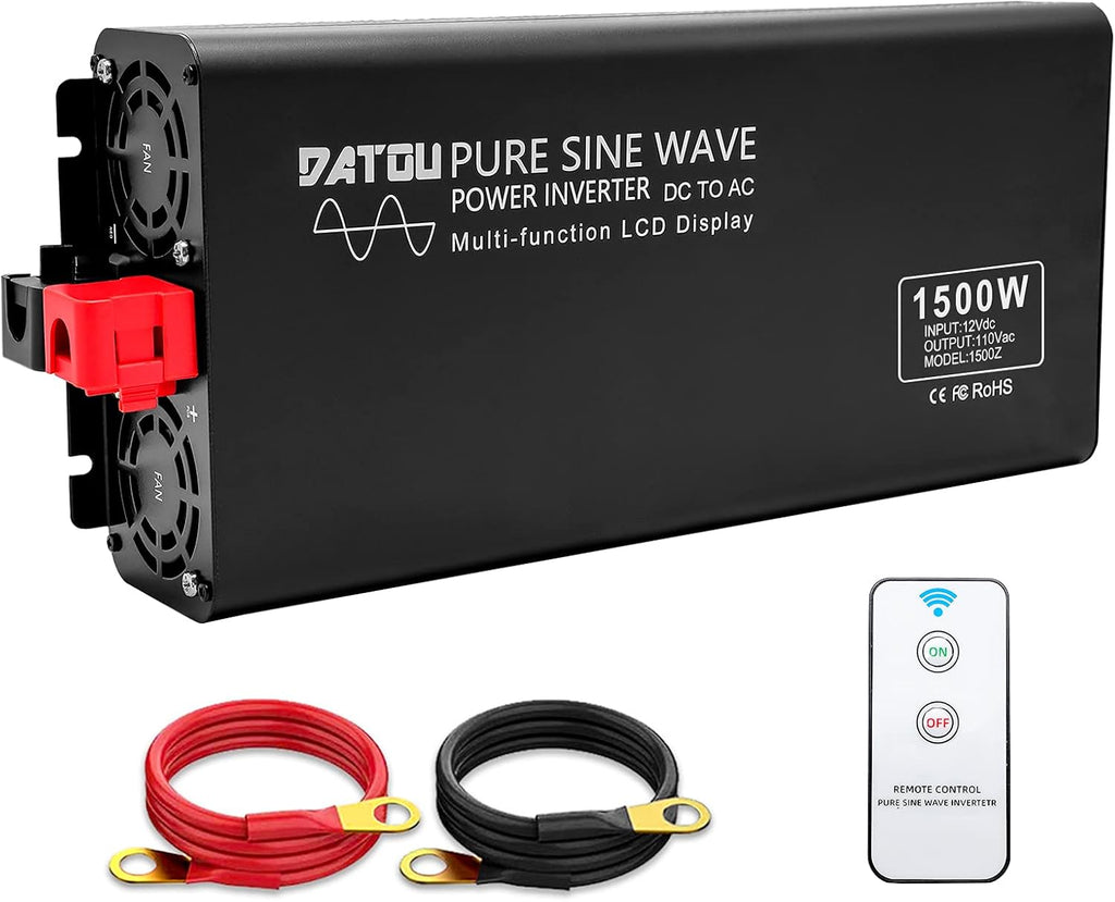 2000W Pure Sine Wave Power Inverter DC 12V to 110V AC with 2 AC Outlets X9525