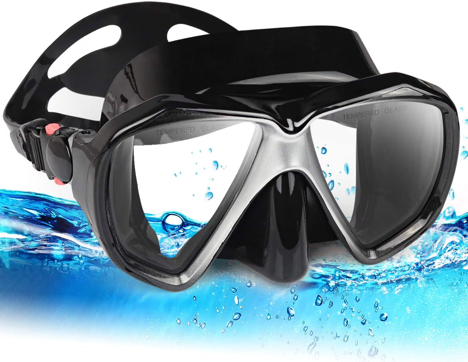 Snorkel Diving Mask with Tempered Anti-Fog Lens and Silicone Skirt Strap V6832
