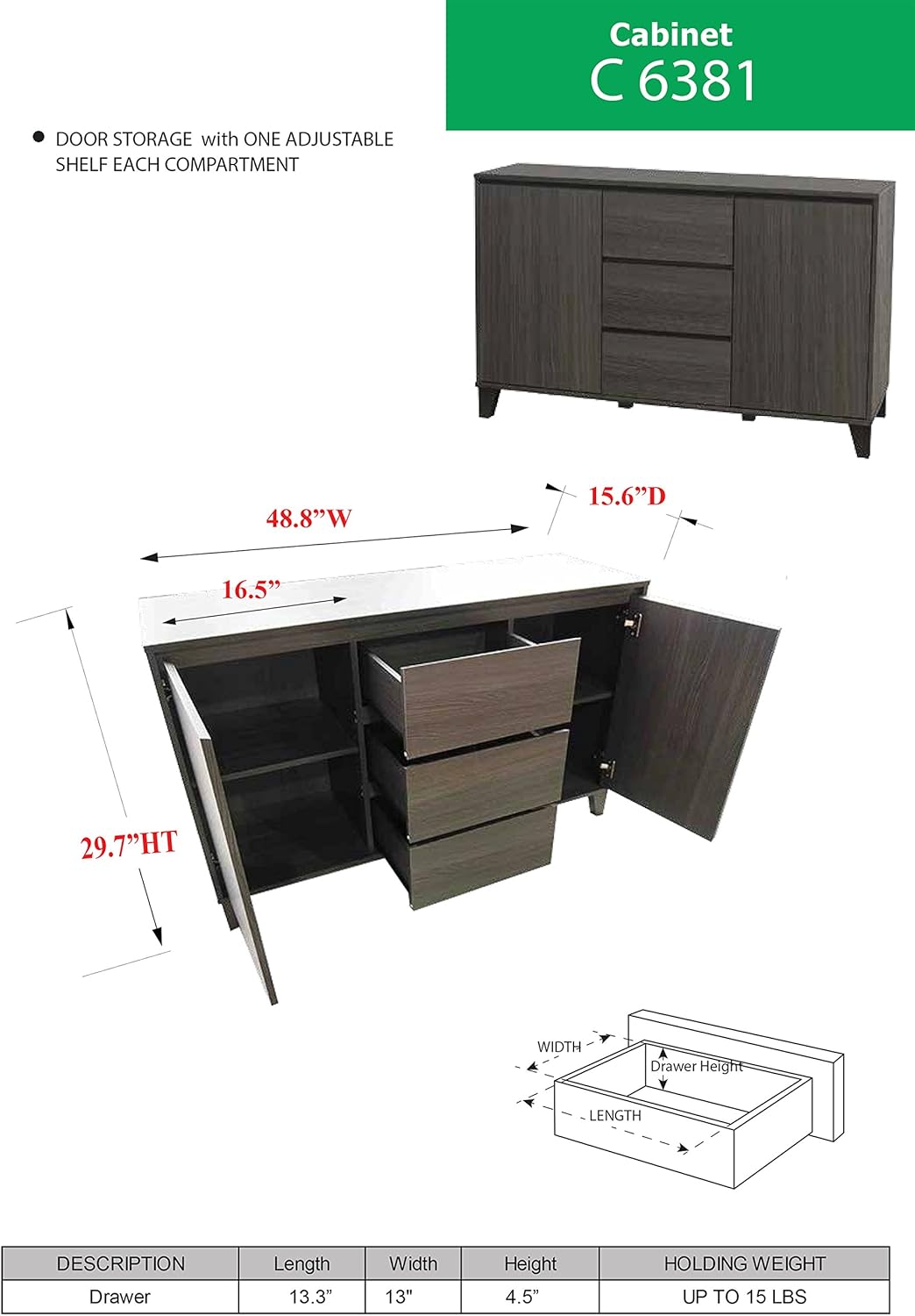 Oak Gray Wood Buffet Server Cabinet Console Table G644922