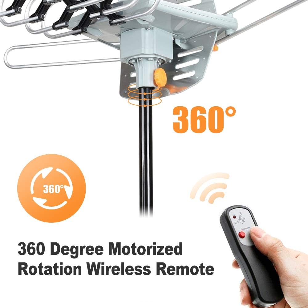 Amplified Digital Outdoor Antenna 150 Miles Range 360 Degree Rotation with 33FT Coax Cable V5086