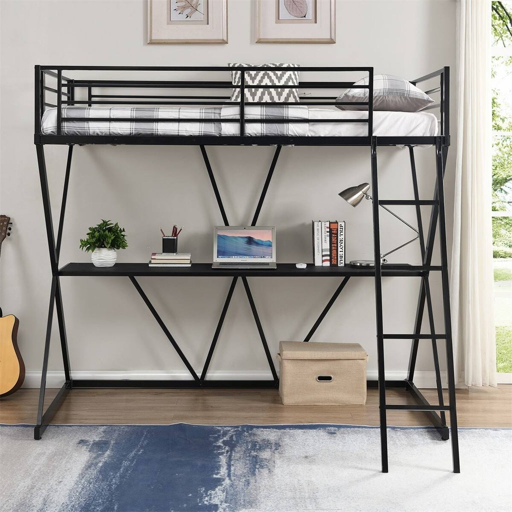 Twin Loft Bed with Desk, Ladder, and Guardrails Q137062