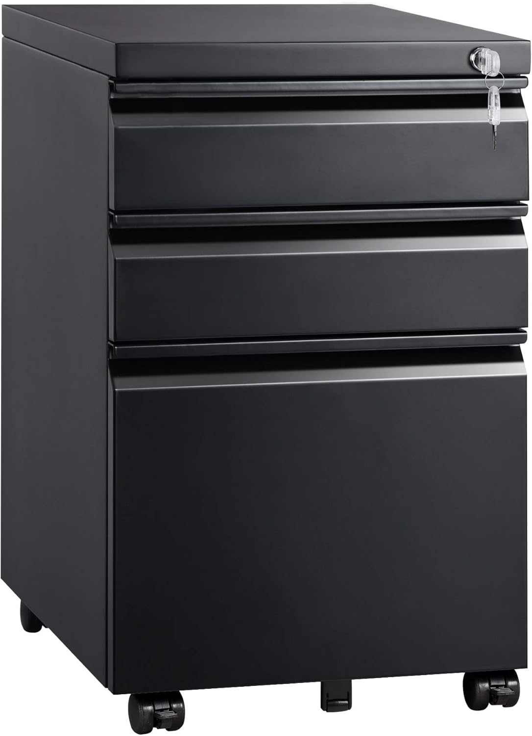 Black 3 Drawer Mobile File Cabinet with Lock V301314