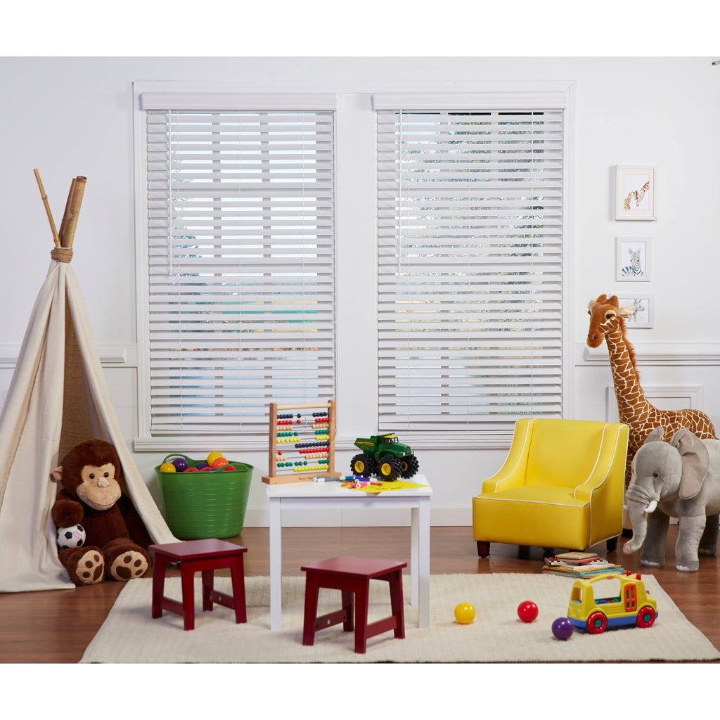 White Cordless Faux Wood Blind 26.5 x 48 J33021