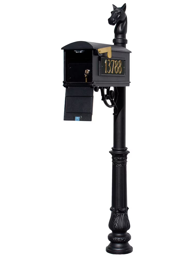 Black Mailbox Locking Insert Post System with Ornate Base M116