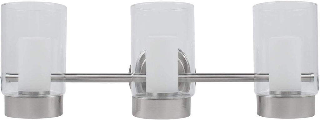 22 Inch 3 Lamp LED Glass Bathroom Vanity Light, 23W, 3000K, Brushed Nickel Finish S1366