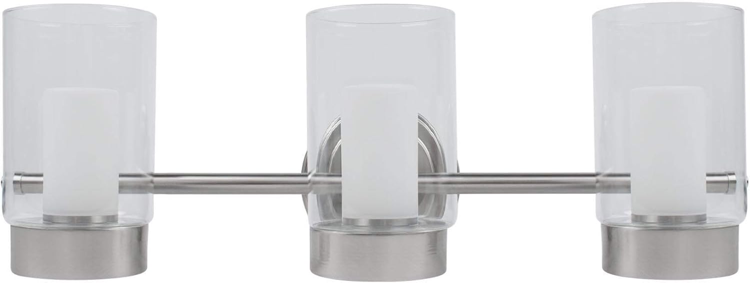 22 Inch 3 Lamp LED Glass Bathroom Vanity Light, 23W, 3000K, Brushed Nickel Finish S1366