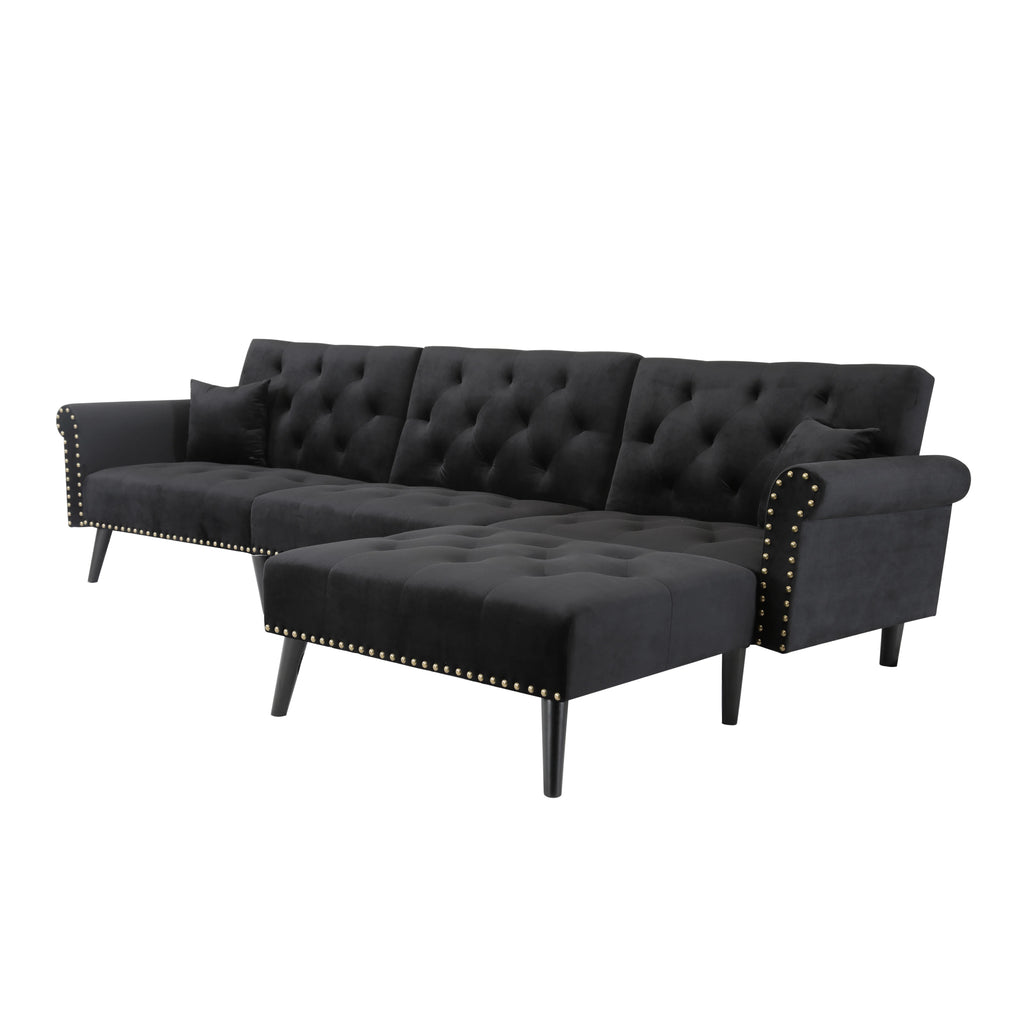 Velvet Convertible Sleeper Sectional Sofa G594
