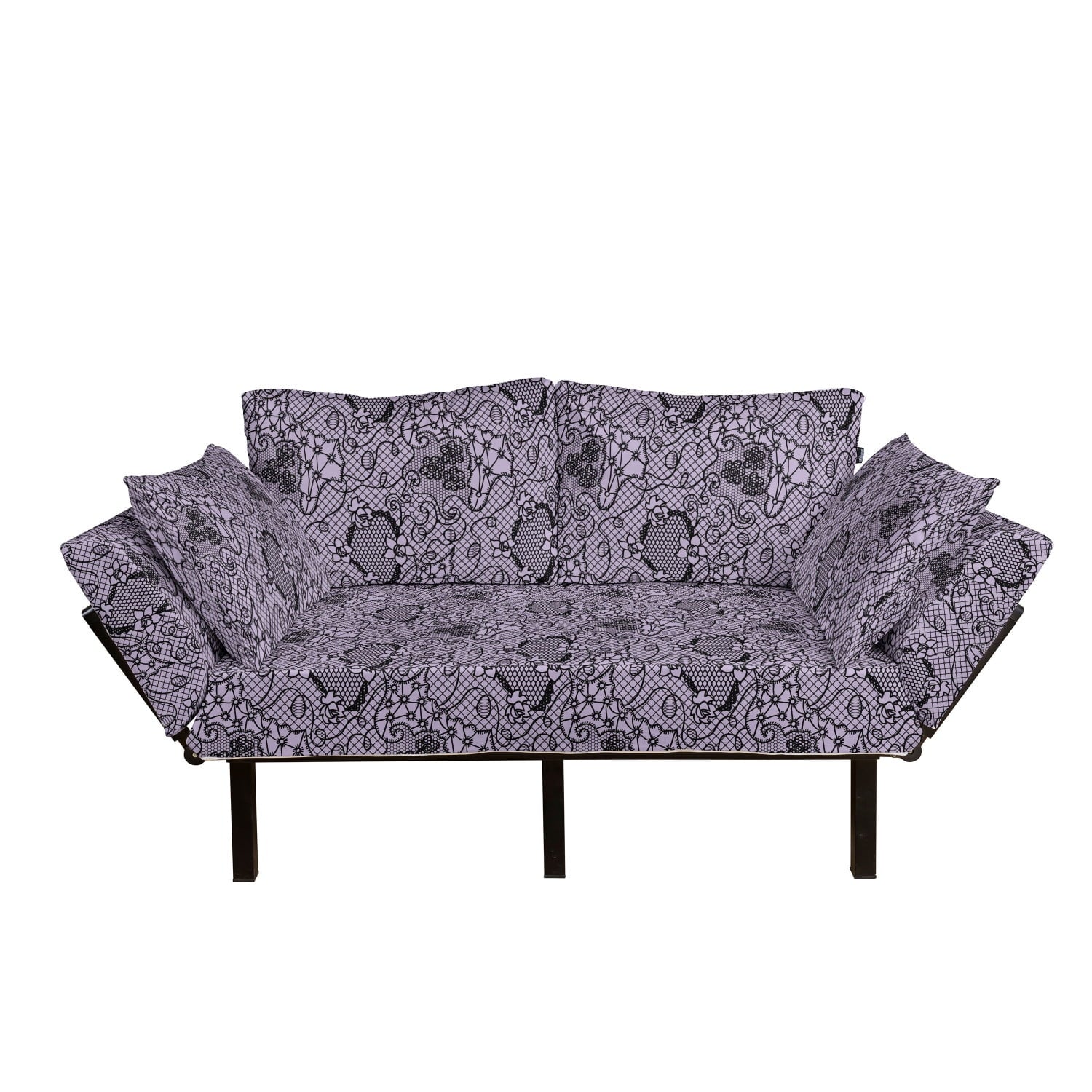 Lilac Black Upholstered Futon Couch with Metal Frame R10232