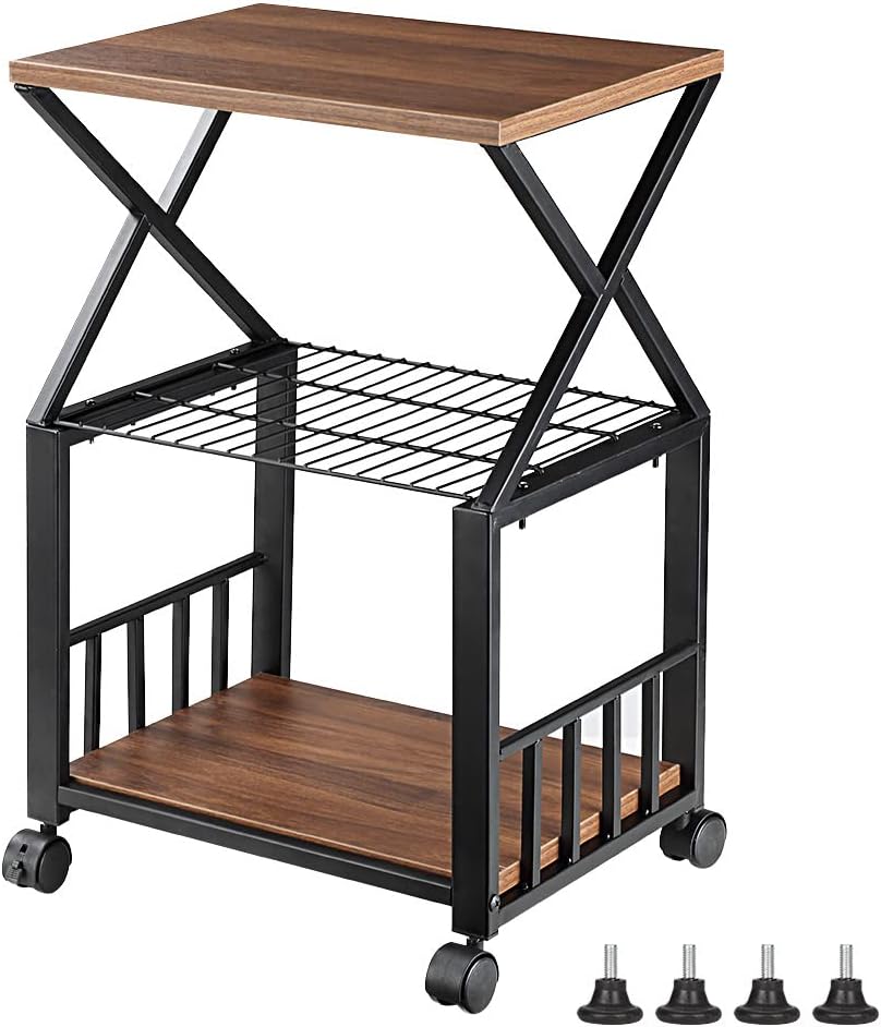 Rustic Brown Rolling Printer Cart with Wheel N938