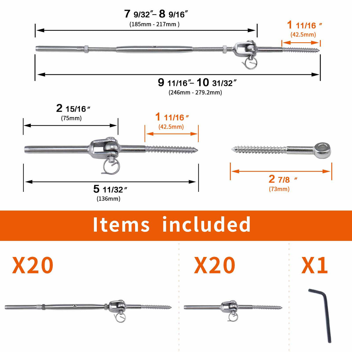 20 Set Stainless Steel Cable Railing Kits X26865