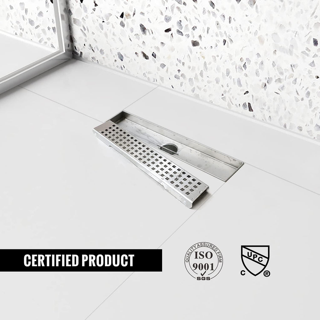 Brushed 304 Stainless Steel 12 inch Linear Shower Drain with Removable Grid Panel S16988