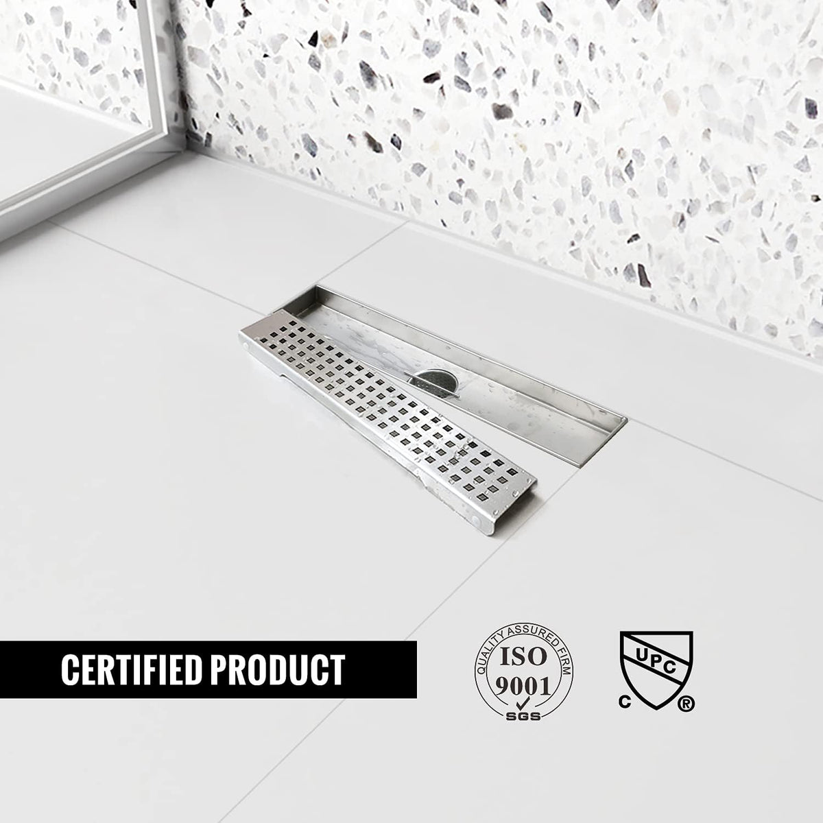 Brushed 304 Stainless Steel 12 inch Linear Shower Drain with Removable Grid Panel S16988