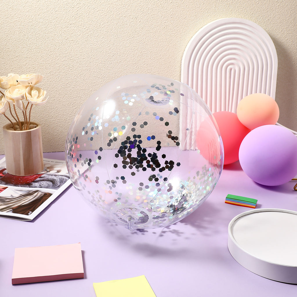 2 Pcs Glitter Confetti Inflatable Beach Balls with Air Pump W614987