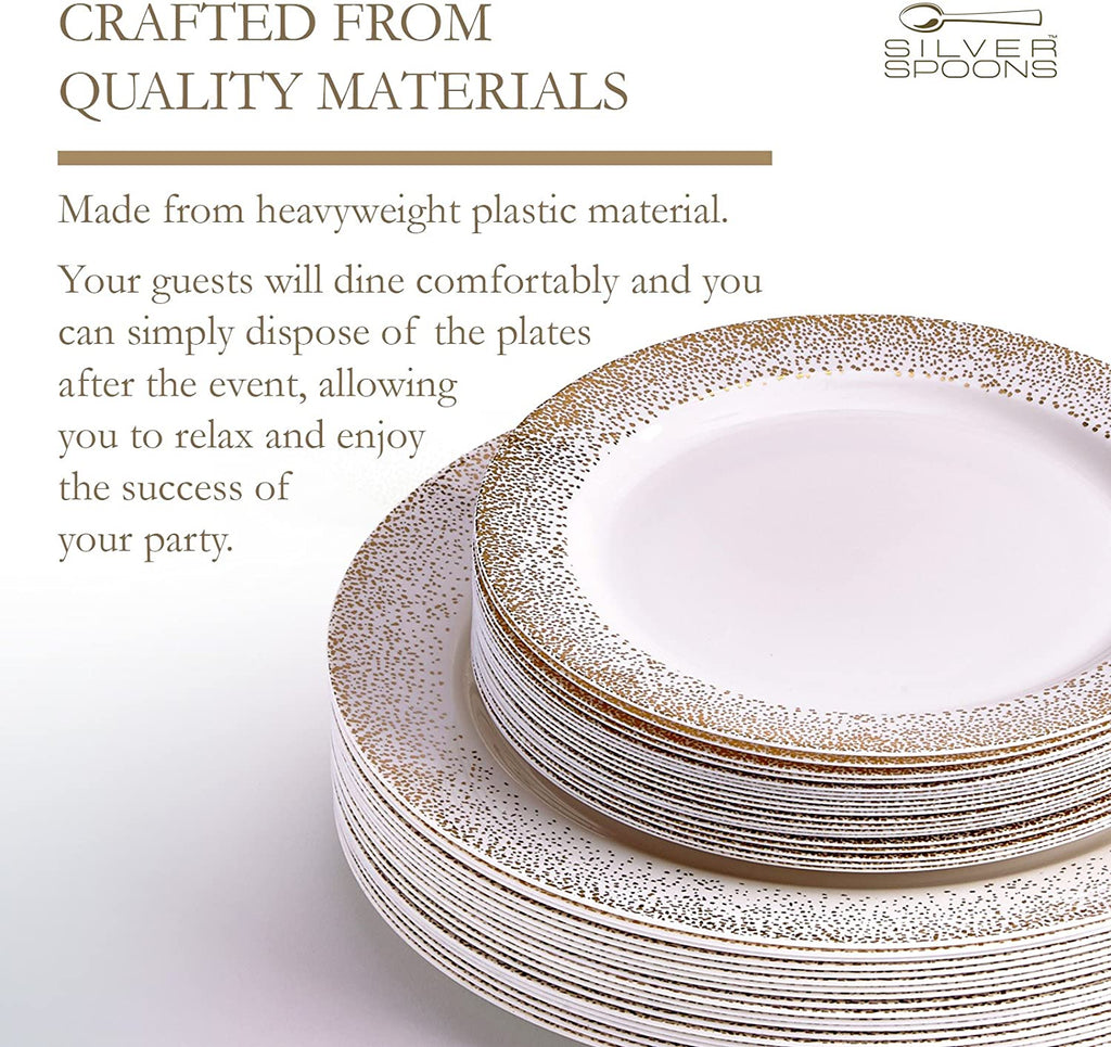 40 PC Disposable Dinnerware Set, 120 Servings, Ivory/Gold O1686