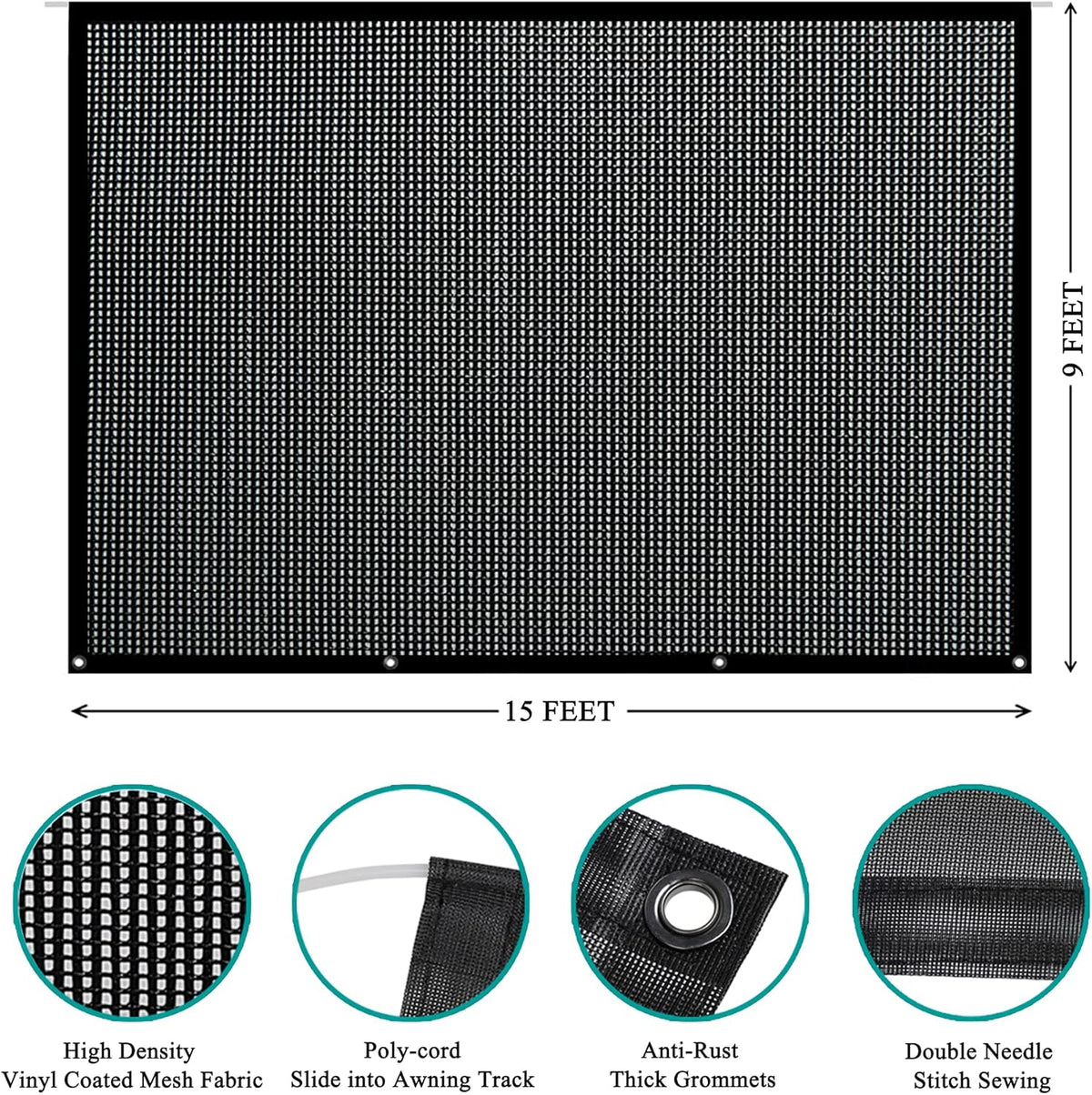 9' X 19' Black Mesh RV Awning Sun Shade Screen O355
