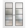 Solid French Double Doors 36 x 80 inches White Frosted Glass Wood F6709