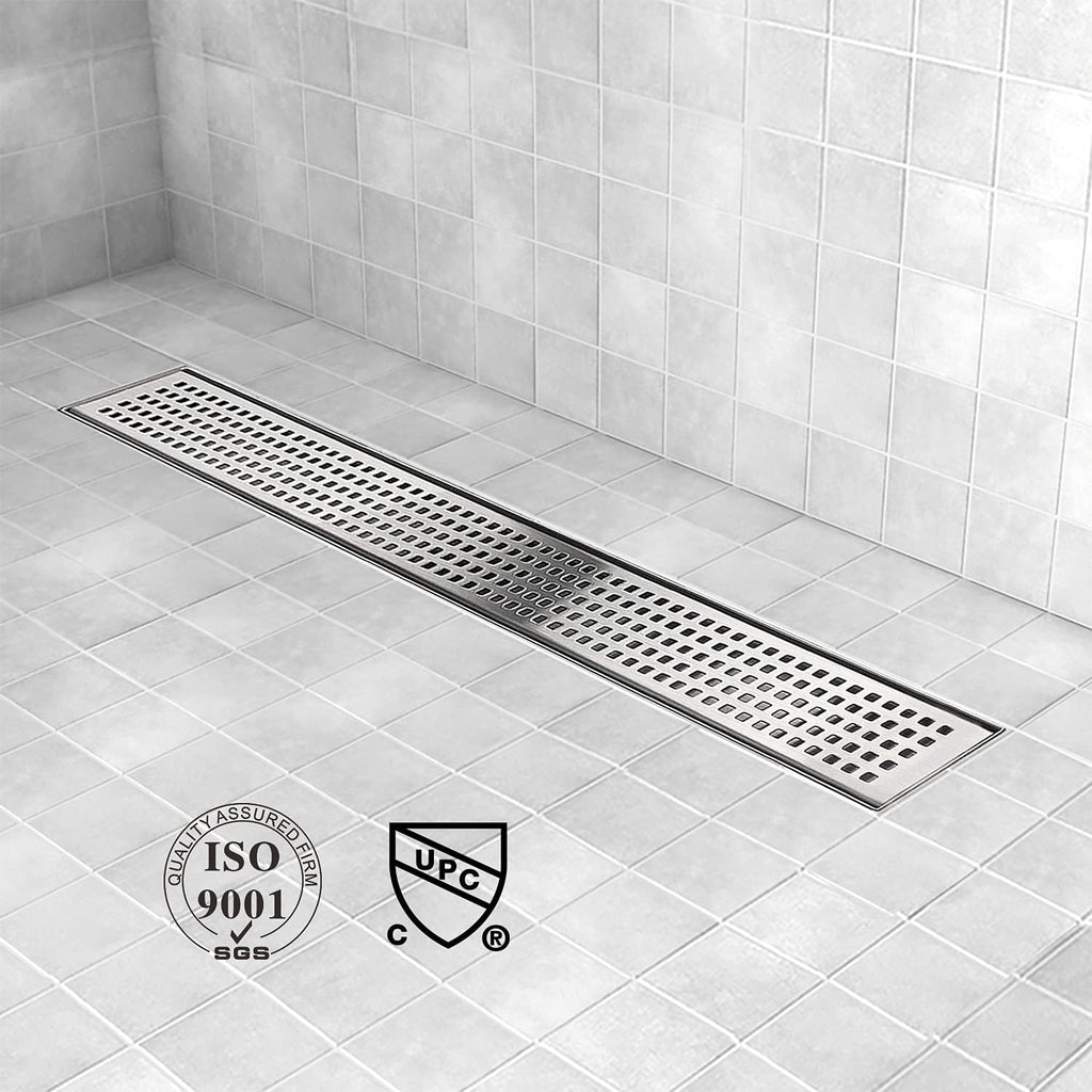 Brushed 304 Stainless Steel 12 inch Linear Shower Drain with Removable Grid Panel S16988