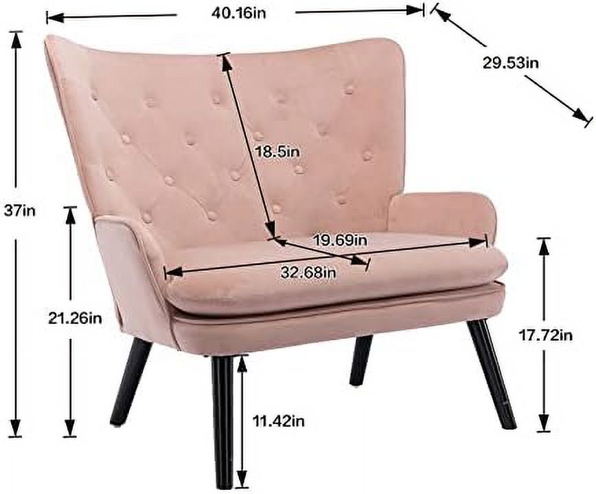 Pink Velvet Tufted Wingback Accent Chair with Solid Wood Legs A971