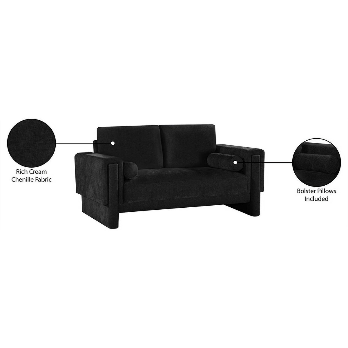 Black Chenille Fabric Loveseat M73806