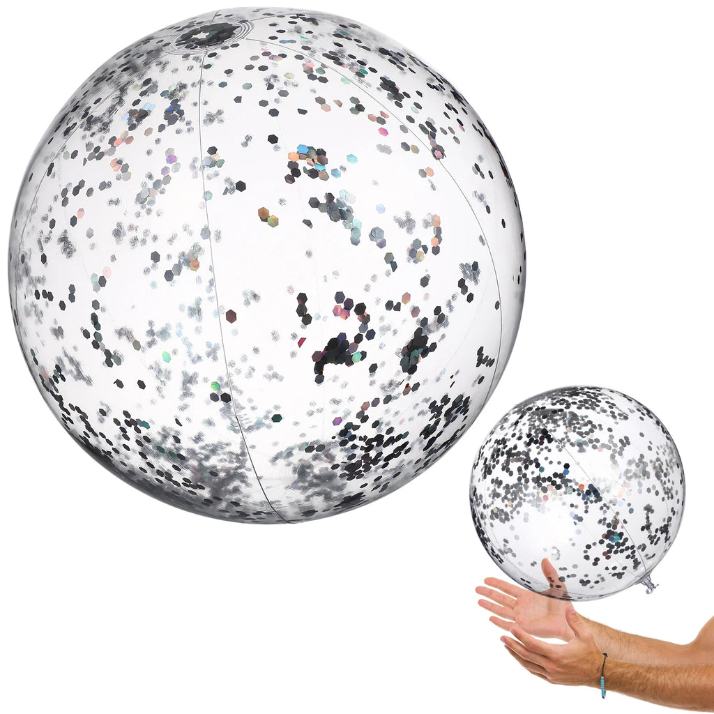 2 Pcs Glitter Confetti Inflatable Beach Balls with Air Pump W614987
