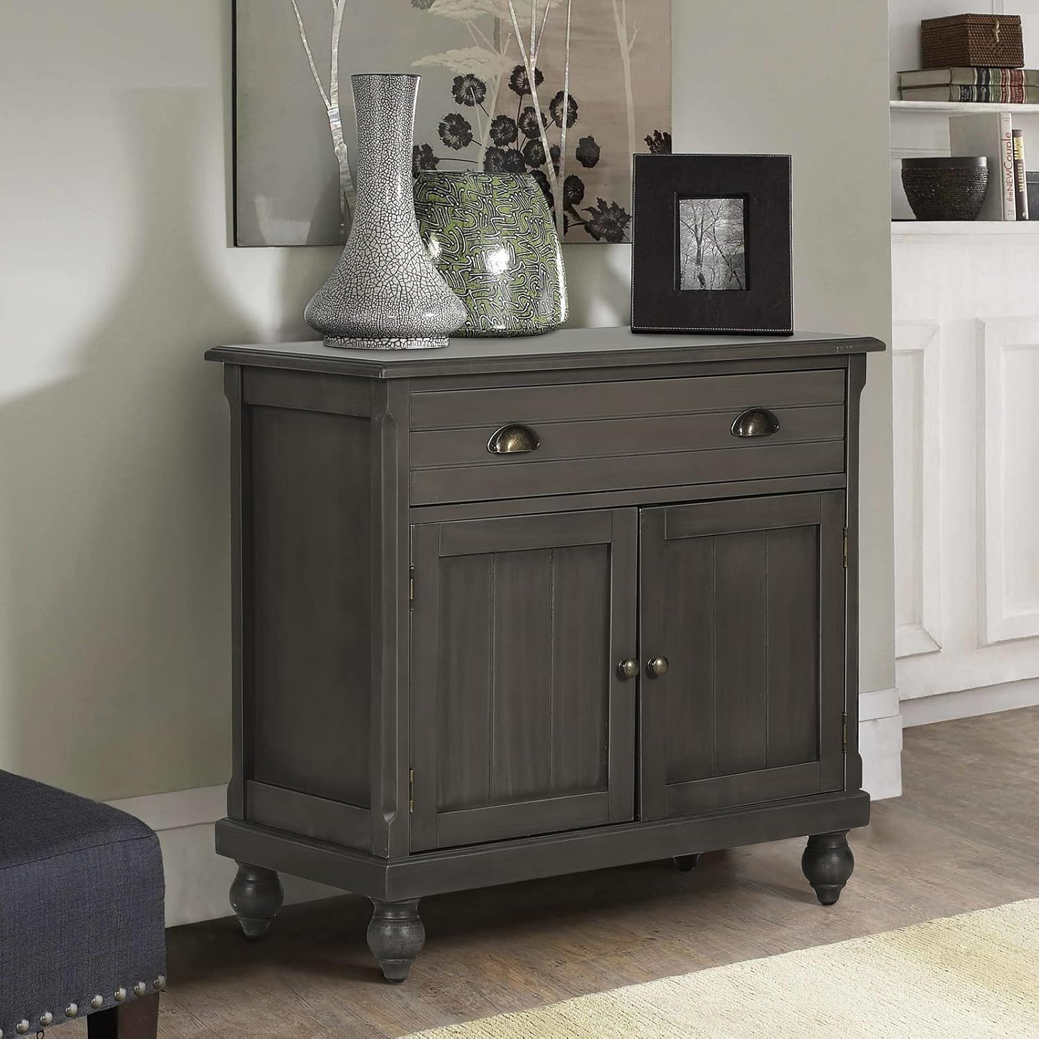 White Distressed Accent Storage Cabinet with 2 Doors G9280