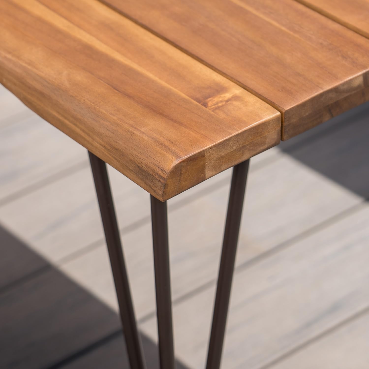 Teak Finish Acacia Wood Coffee Table with Iron Frame Q28862