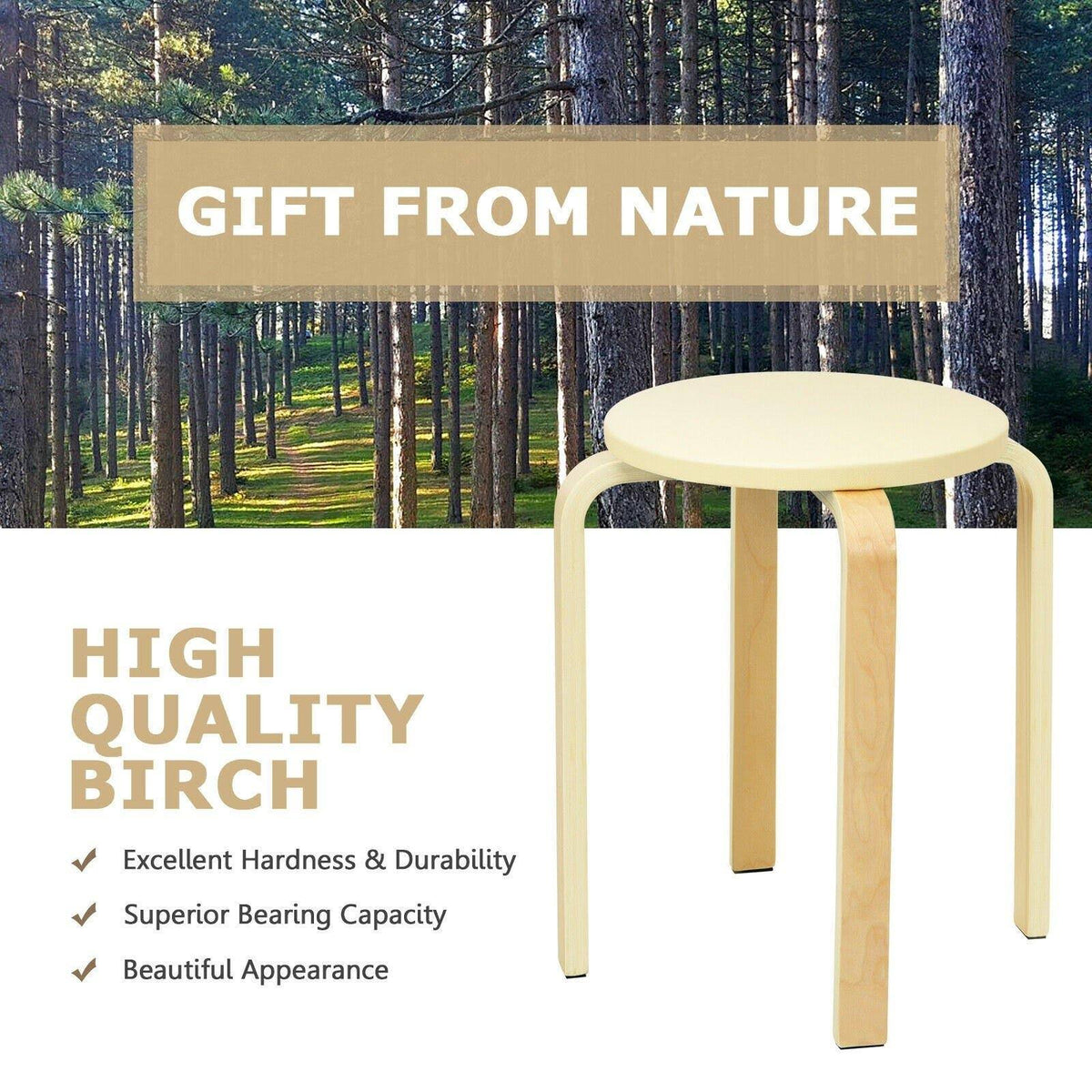 Beige Bentwood Round Stool Set of 4 U909624
