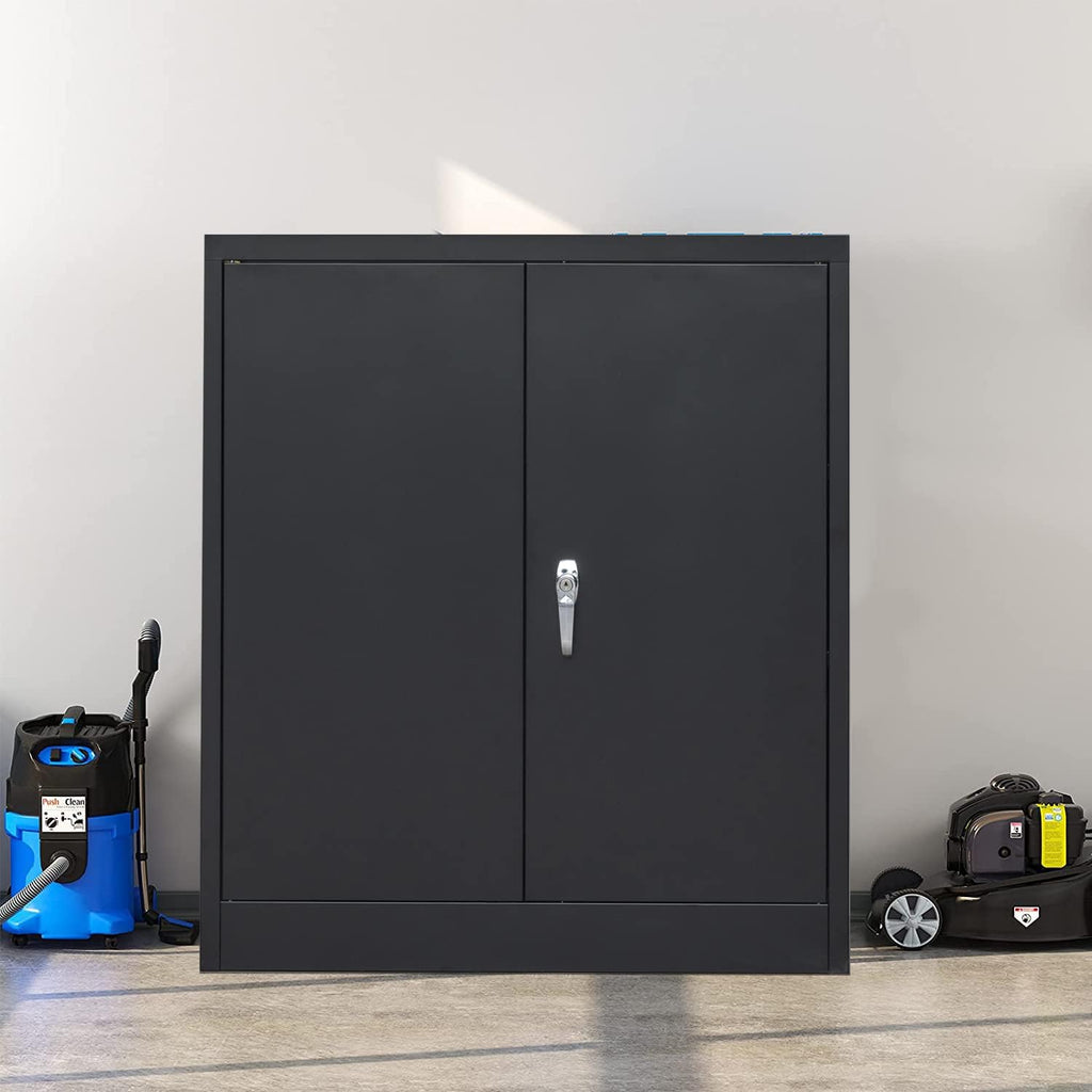 Metal Storage Cabinet with 2 Shelves and 2 Doors, Steel Locking Cabinet, 36.2 H x 31.5 W x 15.7 D (Black) F28634
